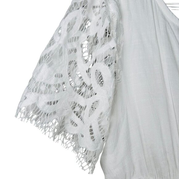 J. Gee White Lace Maxi Dress Size Medium Flowy Wedding Engagement Beach Summer - Picture 4 of 9